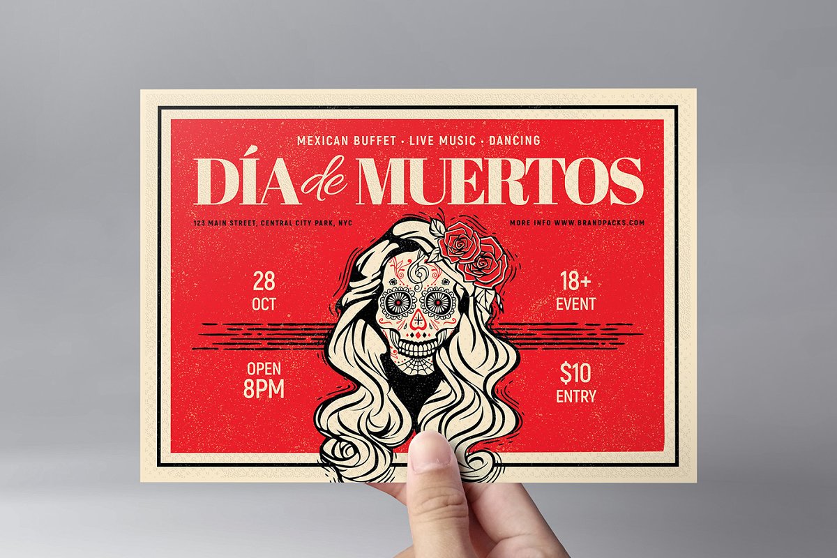 墨西哥亡灵节餐厅/酒吧促销宣传海报模板 Dia de los Muertos Flyer / Poster插图4
