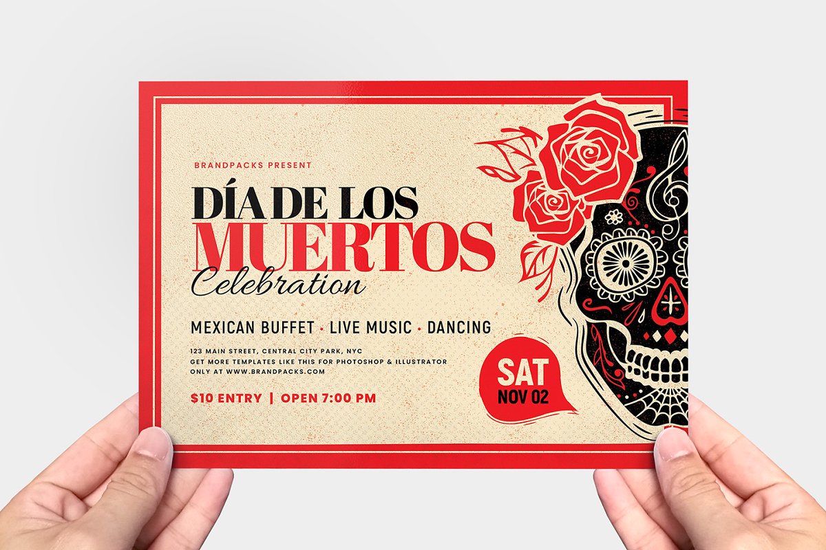 墨西哥亡灵节餐厅/酒吧促销宣传海报模板 Dia de los Muertos Flyer / Poster插图5