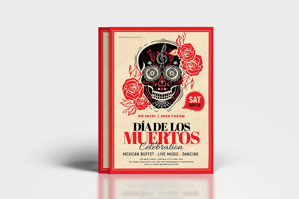 墨西哥亡灵节餐厅/酒吧促销宣传海报模板 Dia de los Muertos Flyer / Poster插图7