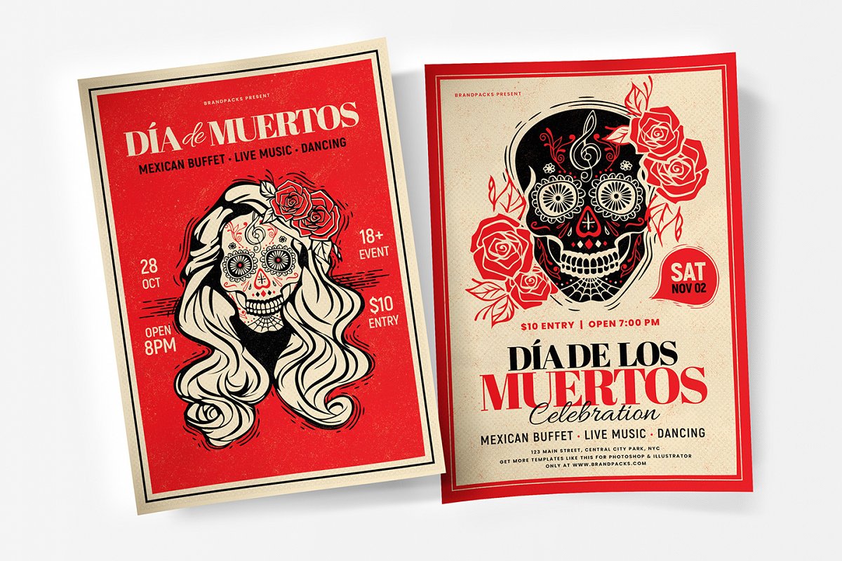 墨西哥亡灵节餐厅/酒吧促销宣传海报模板 Dia de los Muertos Flyer / Poster插图3