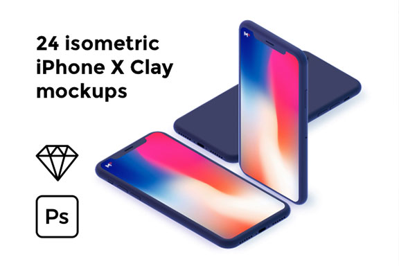 24个精致的等距iPhone X陶瓷手机样机 24 Isometric iPhone X Clay