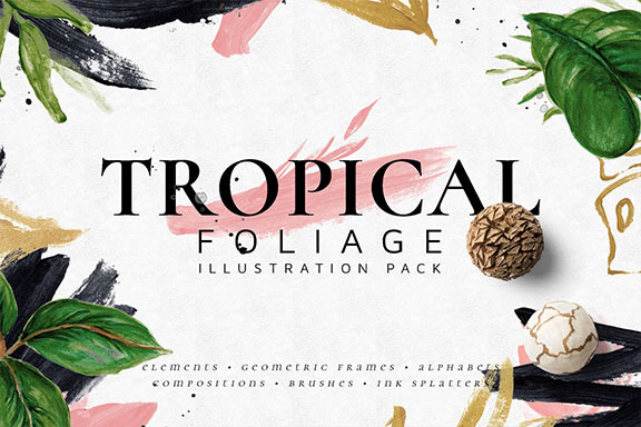 热带植物树叶手绘水彩图案设计素材套装 Tropical Foliage Illustration Pack