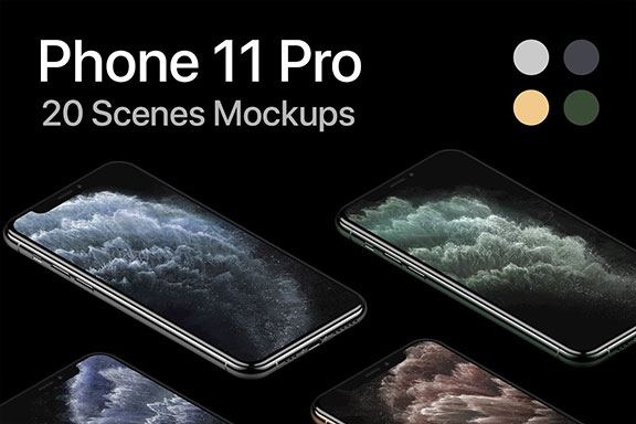 高品质iPhone 11 Pro苹果智能手机UI设计屏幕展示样机 Phone 11 Pro – 20 Mockups Scenes