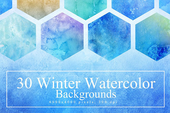 30个富有创意的手工冬季水彩背景纹理 30 Winter Watercolor Backgrounds