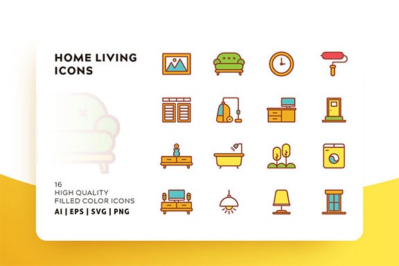 家庭生活主题填充彩色图标素材 Home Living FilledI Color