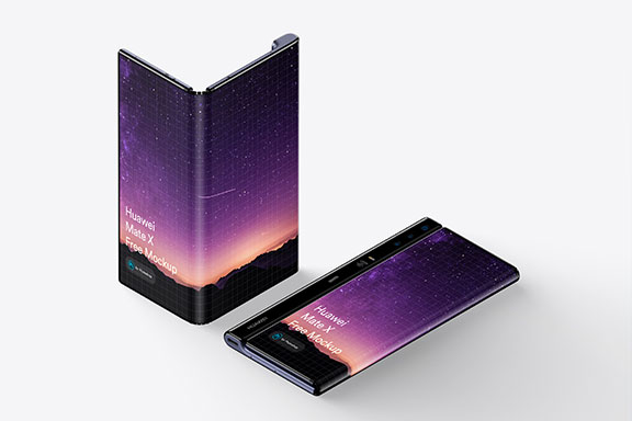 华为Mate X折叠智能手机UI设计预览样机 Huawei Mate X Phone (Fold) Mockup