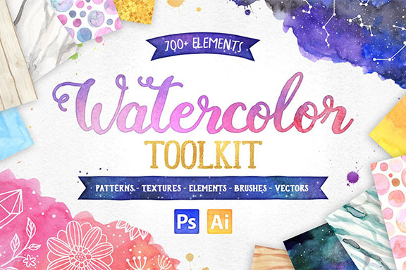 700多个木材大理石空间水彩纹理工具包 New Watercolor Texture Toolkit