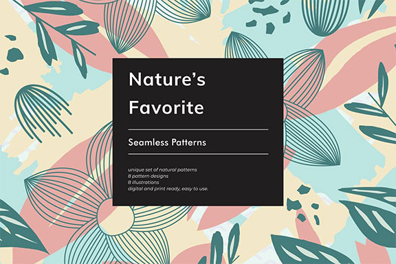 多彩大自然植物叶子无缝EPS矢量图案 Nature’s Favorite Seamless Patterns