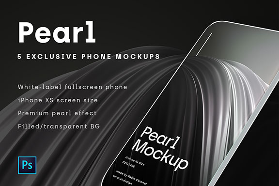 未来派全屏APP UI设计手机展示样机PSD模板 Pearl Phone Mockups