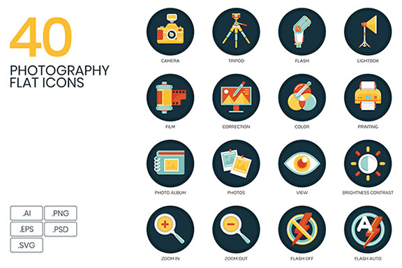40个高品质摄影器具矢量图标合集 40 Photography Icons