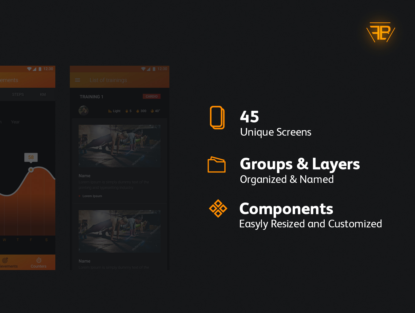 高质量健身旅行商城购物Android UI工具包 FIT BIT Sport UI Kit插图1