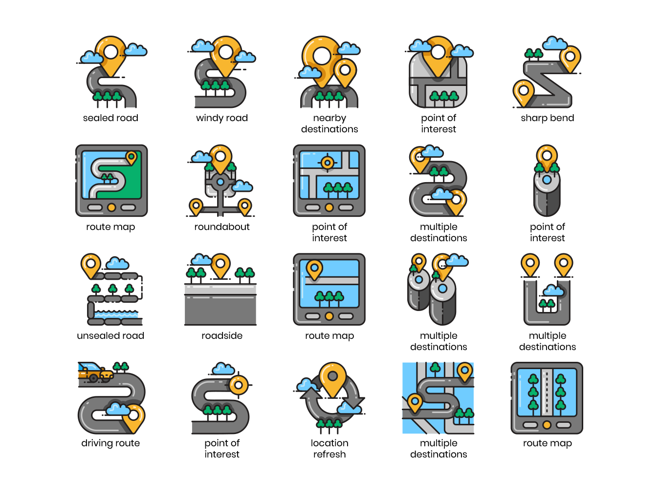 80个高质量地图和导航彩色矢量图标 80 Map & Navigation Icons插图1