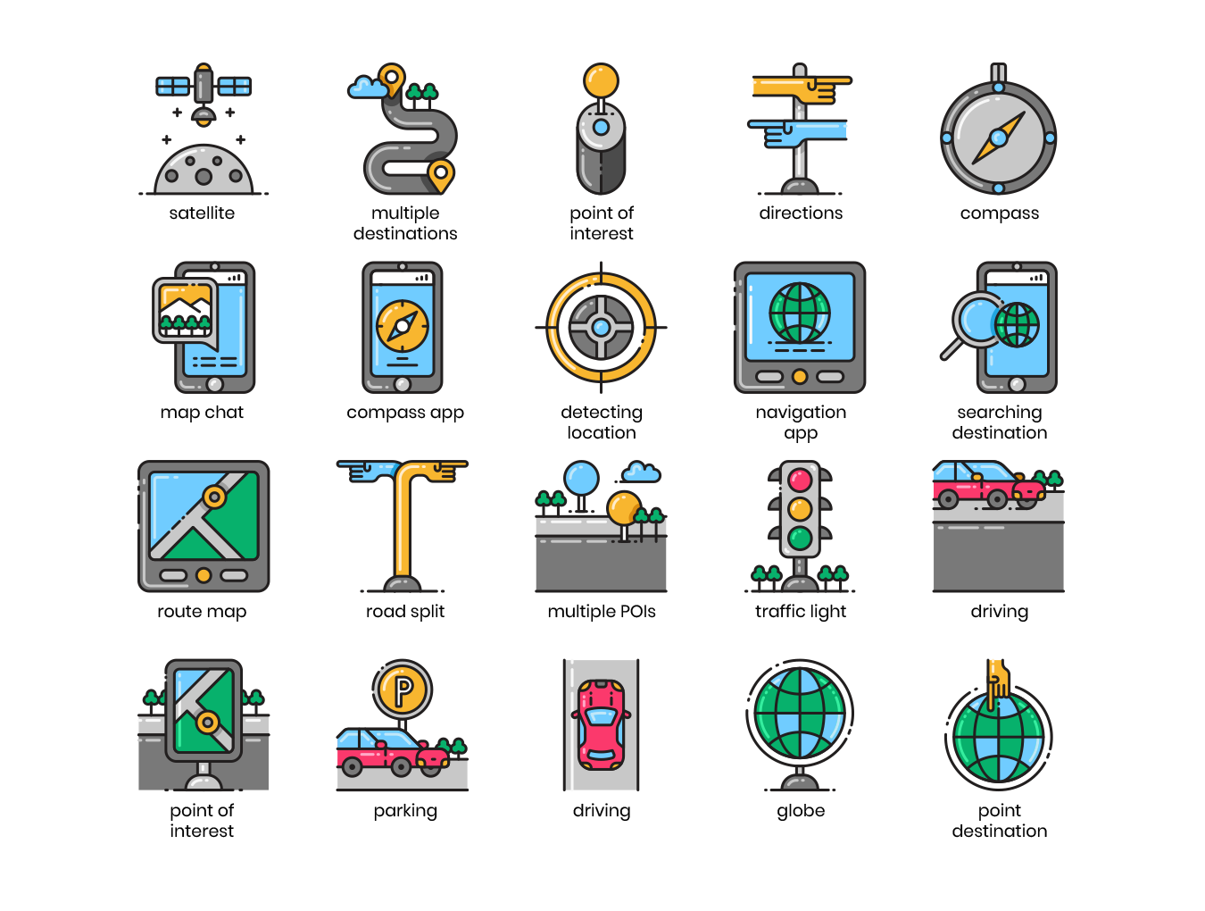 80个高质量地图和导航彩色矢量图标 80 Map & Navigation Icons插图2