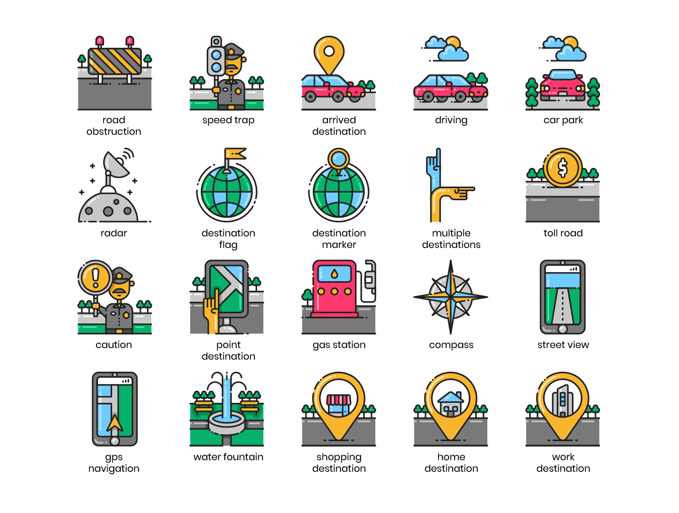 80个高质量地图和导航彩色矢量图标 80 Map & Navigation Icons插图3