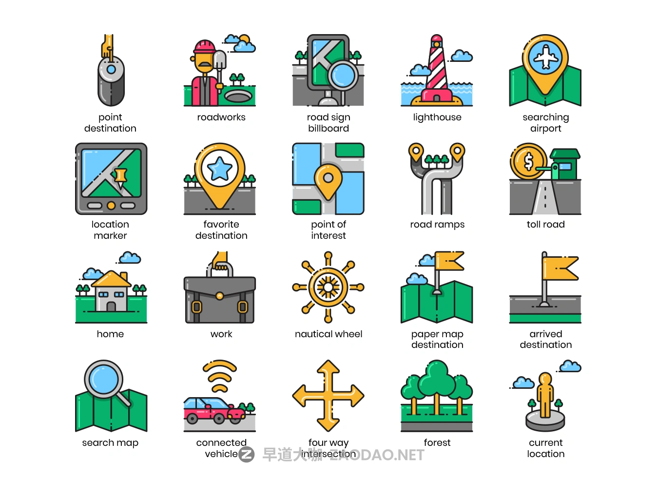 80个高质量地图和导航彩色矢量图标 80 Map & Navigation Icons插图4 80个高质量地图和导航彩色矢量图标 80 Map & Navigation Icons插图4