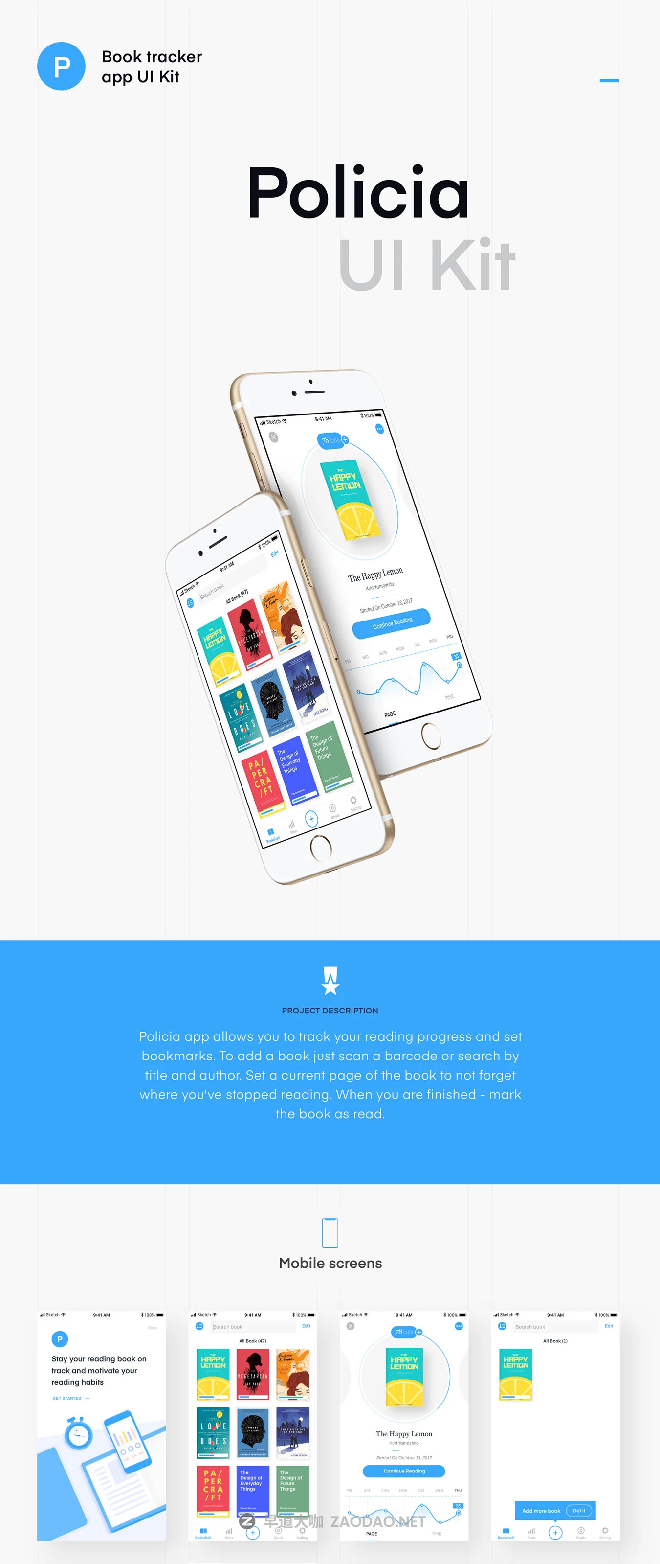 图书小说在线阅读跟踪应用APP UI套件 Policia UI Kits插图4 图书小说在线阅读跟踪应用APP UI套件 Policia UI Kits插图4
