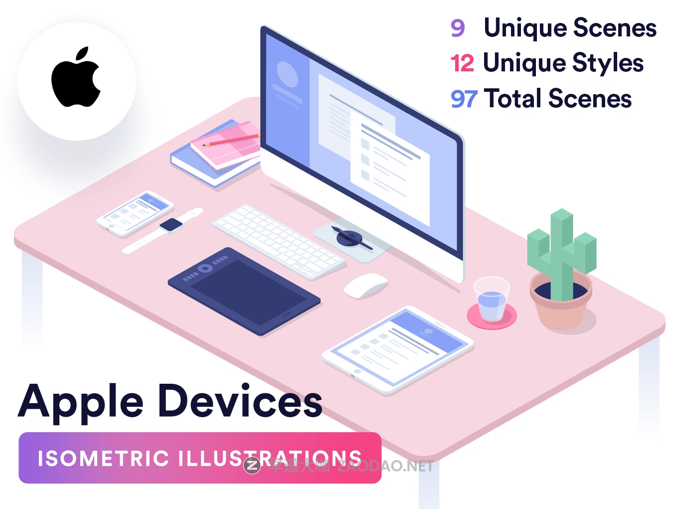 等距包装&各种苹果设备2.5D矢量插图 Isometric Illustrations Apple插图 等距包装&各种苹果设备2.5D矢量插图 Isometric Illustrations Apple插图