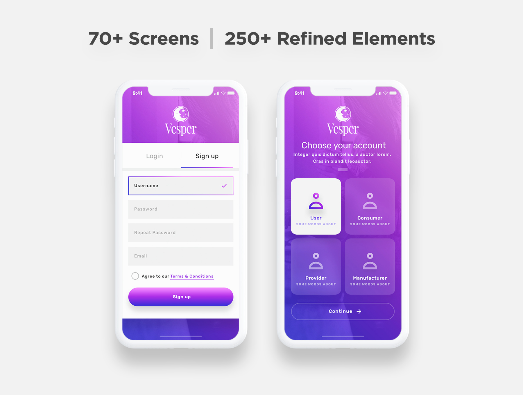 现代精美功能丰富的仪表板和管理iOS APP UI套件 Vesper – Dashboard iOS UI Kit插图3