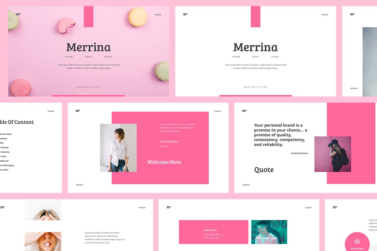现代简约粉色公司品牌介绍产品营销计划书PPT演示文稿模板 Merrina – Brand Guideline Powerpoint插图