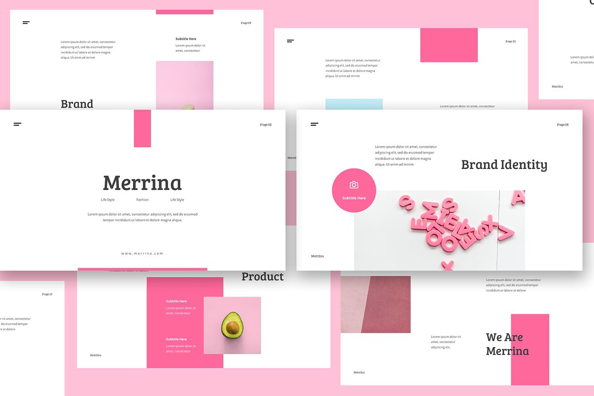 现代简约粉色公司品牌介绍产品营销计划书PPT演示文稿模板 Merrina – Brand Guideline Powerpoint插图1