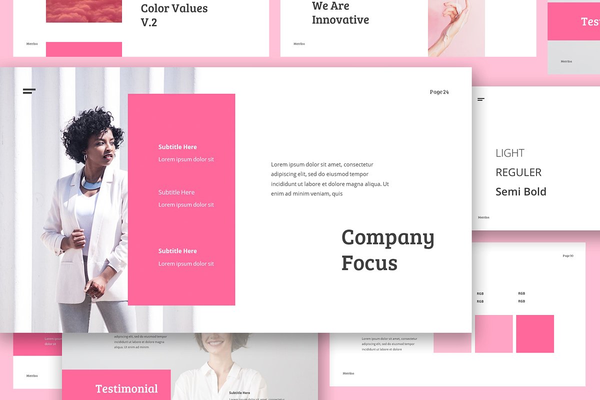 现代简约粉色公司品牌介绍产品营销计划书PPT演示文稿模板 Merrina – Brand Guideline Powerpoint插图3