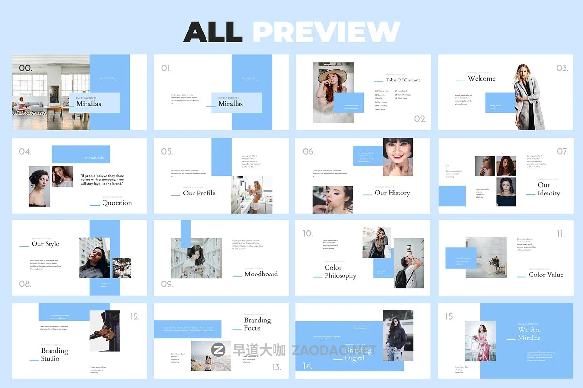 时尚简约蓝色公司品牌介绍产品营销计划书PPT演示文稿模板 Mirallas Brand Guidelines Powerpoint插图4 时尚简约蓝色公司品牌介绍产品营销计划书PPT演示文稿模板 Mirallas Brand Guidelines Powerpoint插图4