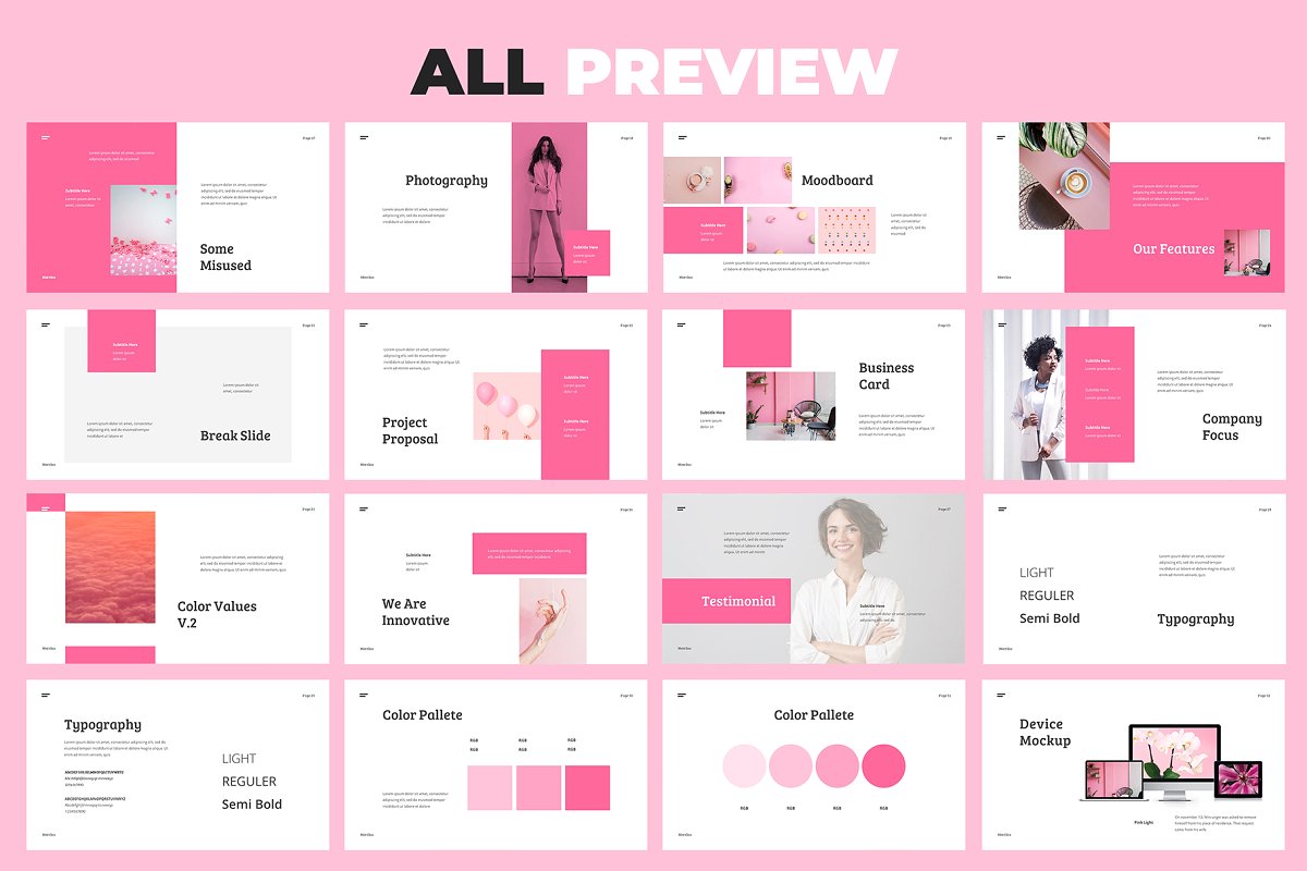 现代简约粉色公司品牌介绍产品营销计划书PPT演示文稿模板 Merrina – Brand Guideline Powerpoint插图5