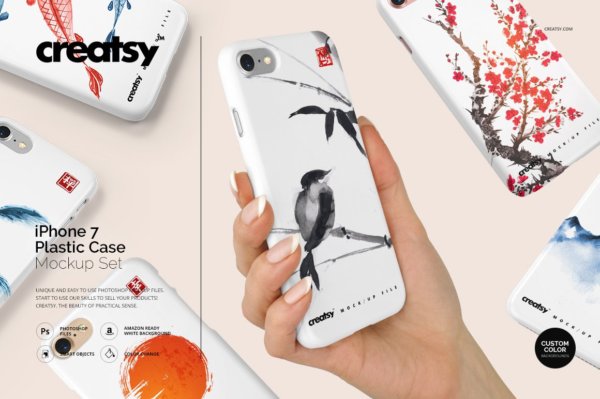 高分辨率iPhone 7透明塑料手机壳设计展示样机模板 iPhone 7 Plastic Case Mockup Set