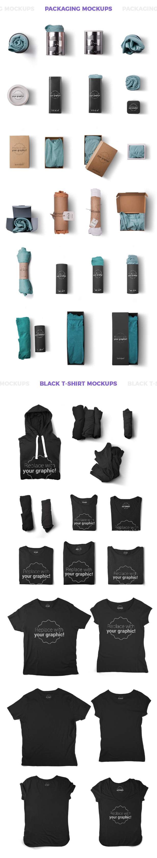 T恤包装设计展示效果图PSD样机模板 T-shirt Mockups and Packages插图1