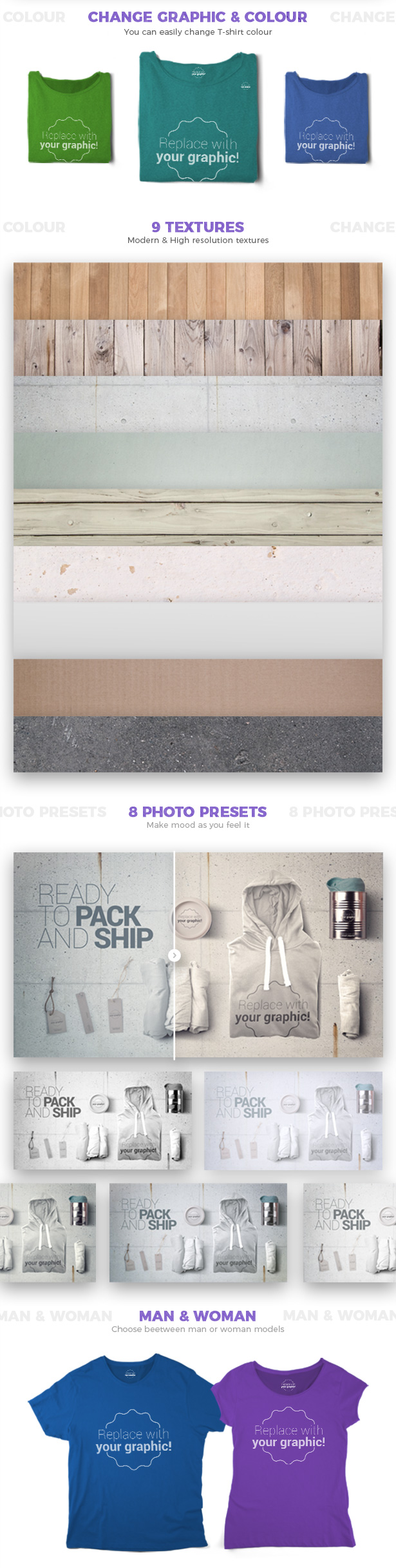 T恤包装设计展示效果图PSD样机模板 T-shirt Mockups and Packages插图2
