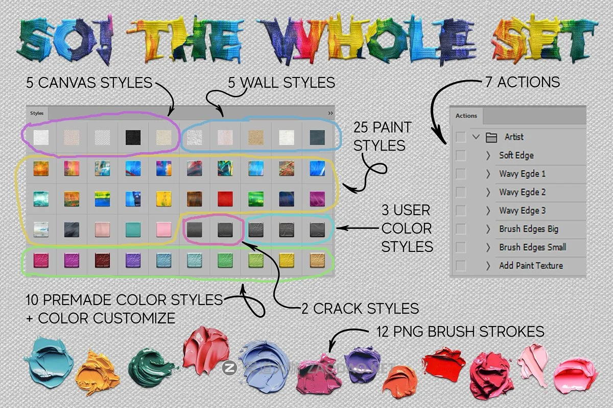 艺术家风格彩色绘画图案PS笔刷动作套件合集 Artist Styles Actions Brushes Set插图10 艺术家风格彩色绘画图案PS笔刷动作套件合集 Artist Styles Actions Brushes Set插图10