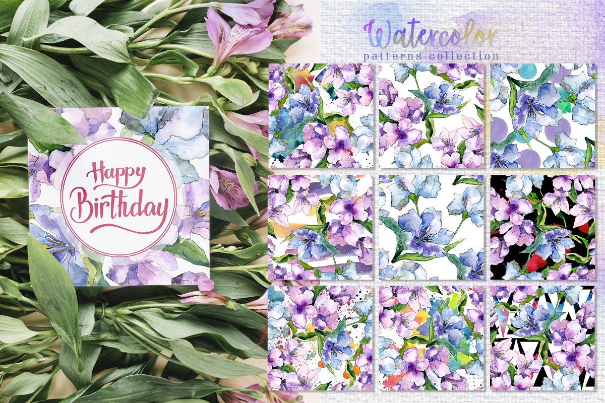 手绘紫罗兰色水彩剪贴画印刷品设计素材包 Alstroemeria Violet Watercolor png插图2