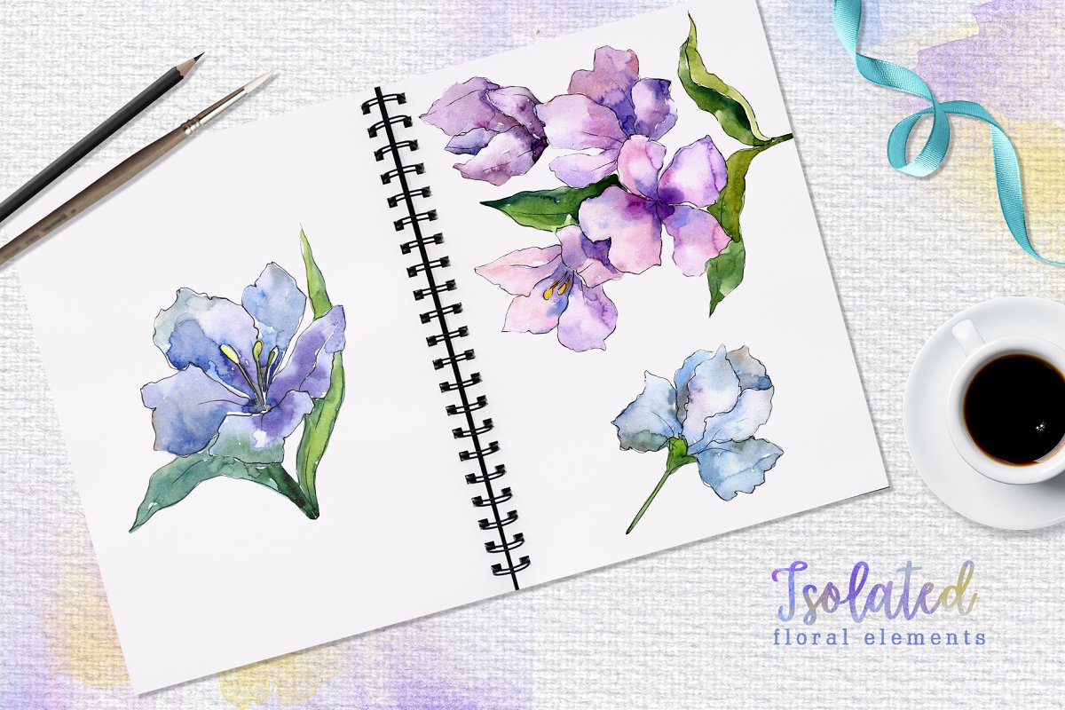 手绘紫罗兰色水彩剪贴画印刷品设计素材包 Alstroemeria Violet Watercolor png插图4