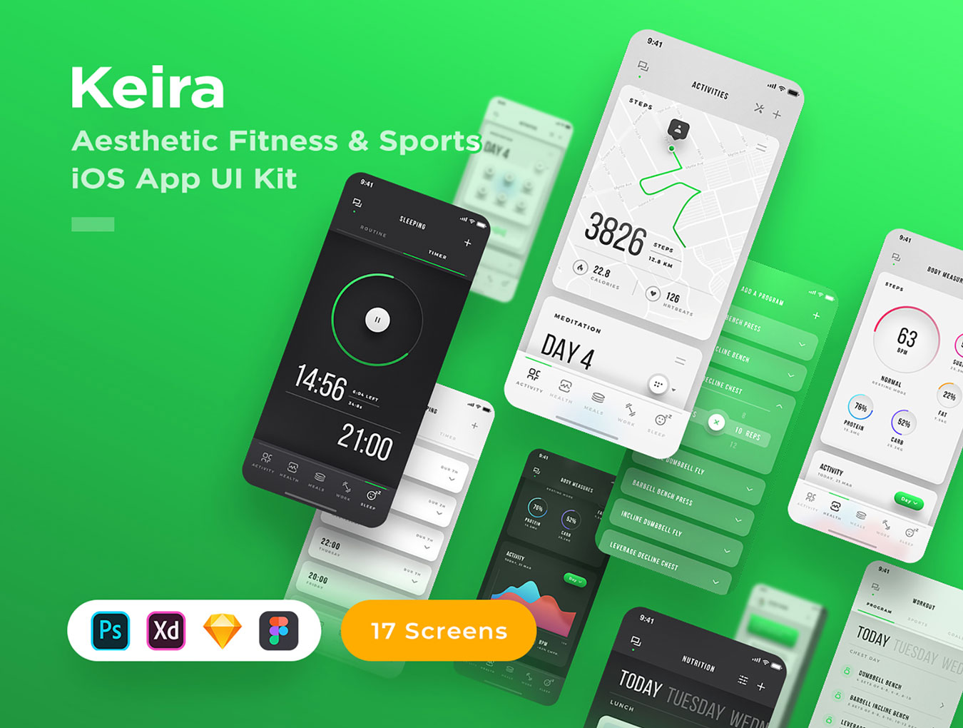 现代健康运动健身数据统计APP应用UI界面设计套件 Keira – Fitness iOS UI Kit插图