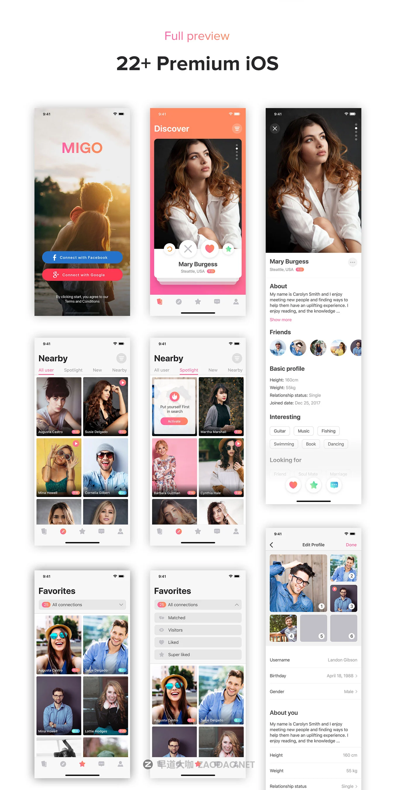 高质量社交约会iOS应用UI界面设计套件 MIGO Dating Mobile UI Kit插图3 高质量社交约会iOS应用UI界面设计套件 MIGO Dating Mobile UI Kit插图3