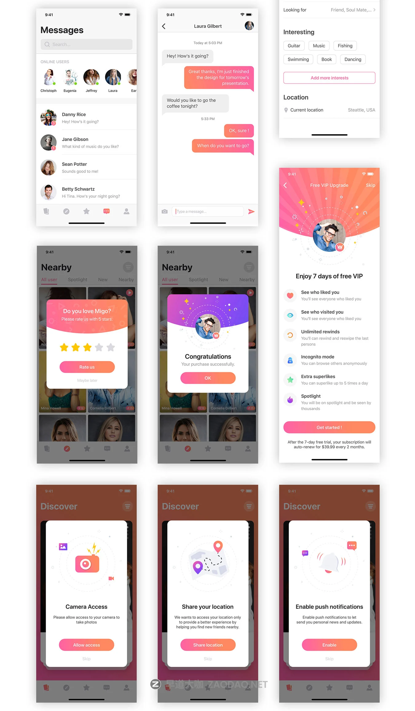高质量社交约会iOS应用UI界面设计套件 MIGO Dating Mobile UI Kit插图4 高质量社交约会iOS应用UI界面设计套件 MIGO Dating Mobile UI Kit插图4