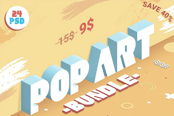 24款孟菲斯波谱艺术3D彩色立体字体效果PS图层样式 Pop Art Bundle