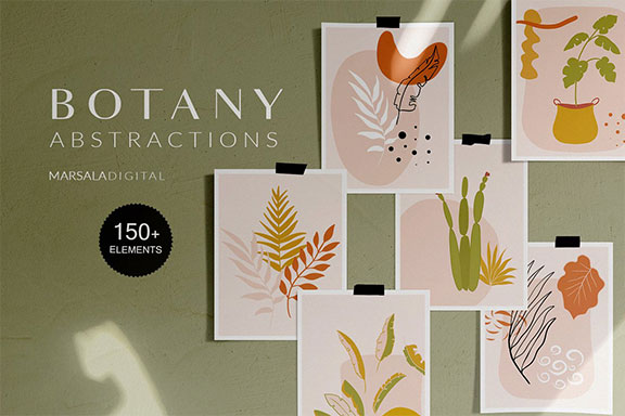 150多种抽象植物矢量图形设计素材合集 Botanical Abstract Collection
