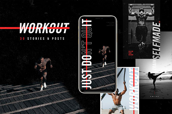 体育运动服装品牌Instagram推广设计模板素材 WORKOUT – Instagram Template