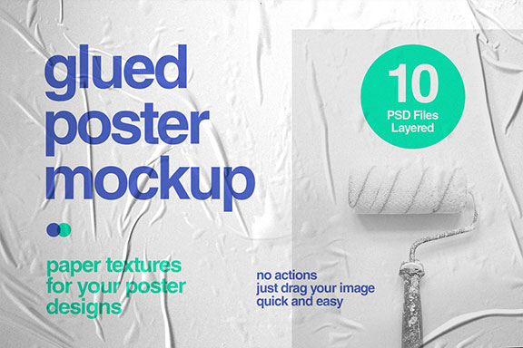 10种纸张纹理墙贴海报设计效果图样机模板 Glued Poster Mockup Collection