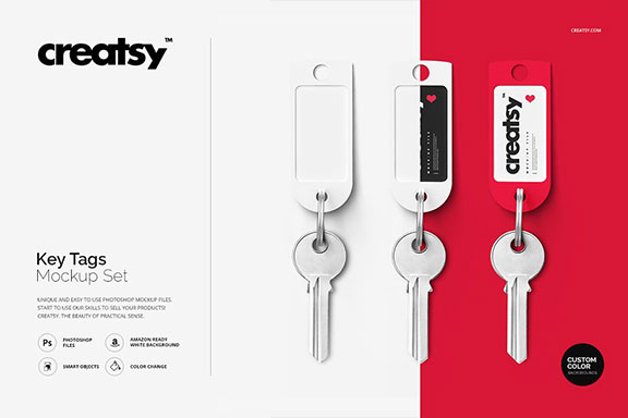 带标签钥匙挂牌设计预览效果图样机模板 Key Tags Mockup Set