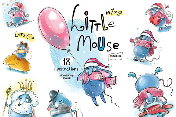 18个圣诞节主题可爱炫酷手绘小老鼠矢量插图 Little Mouse 18 illustrations