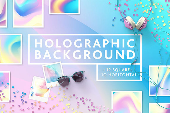 抽象多彩渐变彩虹背景图片设计素材包 Set Holographic Background Textures