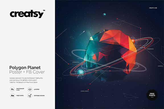 抽象多边形星球海报设计素材 Polygon Planet Poster