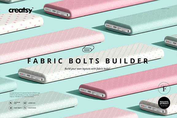 卷状纺织品面料设计展示图样机模板 Fabric Bolts Builder Mockup Set
