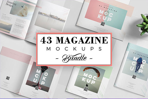 43款画册杂志设计展示效果图样机模板 43 Magazine Mockups Bundle