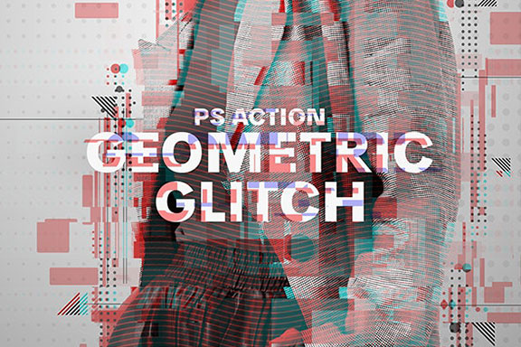 摄影人像几何粒子分散处理效果PS动作 Geometric Glitch Photoshop Action