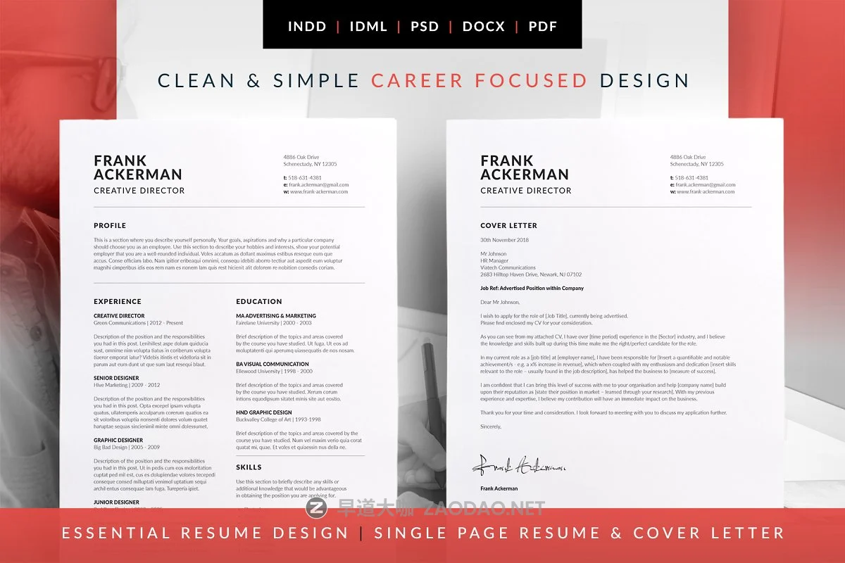 免费极简应聘个人简历设计模板素材 Essential Resume – Frank插图 免费极简应聘个人简历设计模板素材 Essential Resume – Frank插图