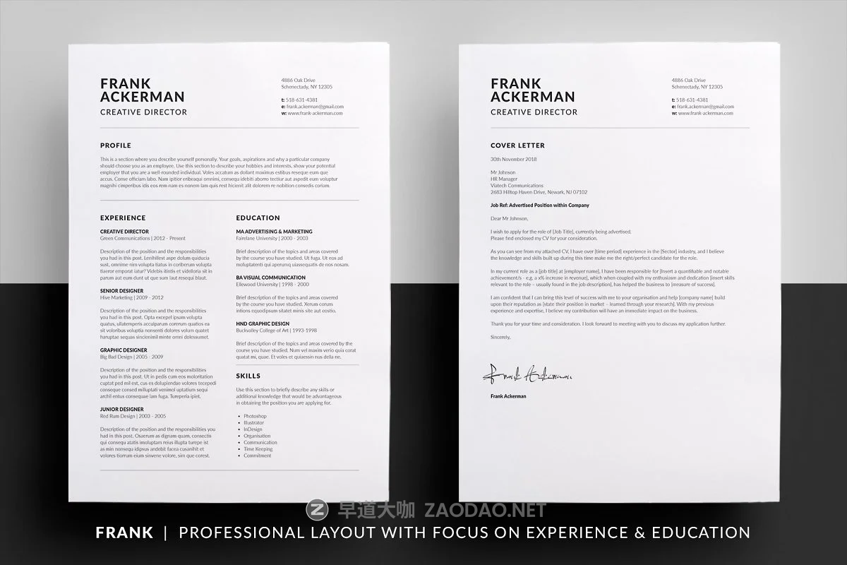 免费极简应聘个人简历设计模板素材 Essential Resume – Frank插图1 免费极简应聘个人简历设计模板素材 Essential Resume – Frank插图1