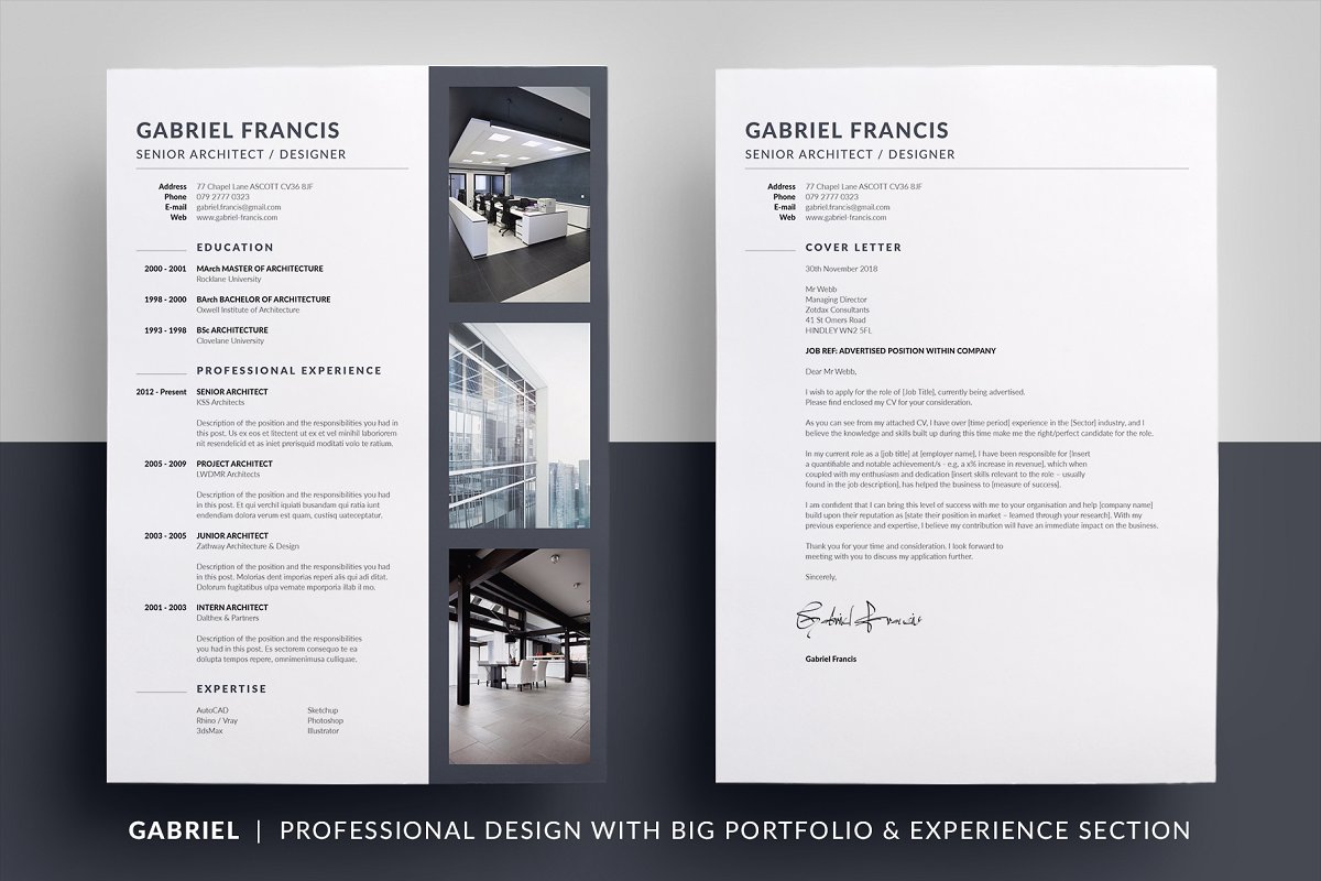 时尚职业个人应聘简历设计模板 Essential Resume – Gabriel插图1